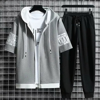 Men’s Summer Sports Set – 2-Piece Quick-Dry Hooded T-Shirt & Shorts | Casual Athletic Outfit for Running, Gym & Daily Wear