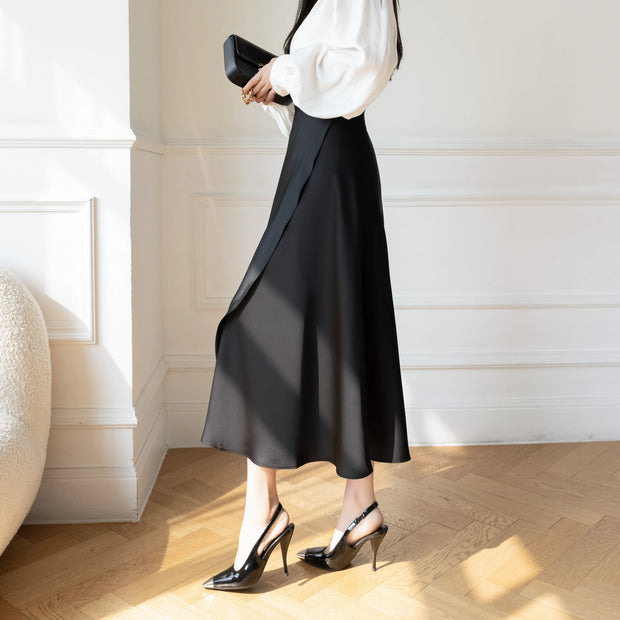 One Piece Asymmetric Women Summer Satin Skirt