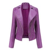 Women's Faux Leather Biker Jacket – Punk Rivet Style, Slim Fit, Retro Moto Outerwear