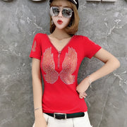 Comfy V-Neck Diamond T-Shirt for Women – Summer Casual Streetwear