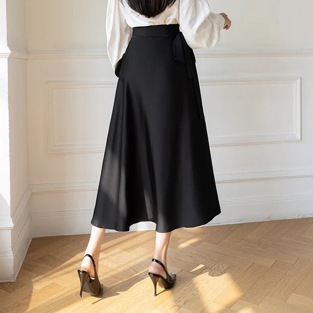 One Piece Asymmetric Women Summer Satin Skirt