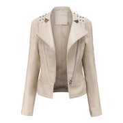 Women's Faux Leather Biker Jacket – Punk Rivet Style, Slim Fit, Retro Moto Outerwear