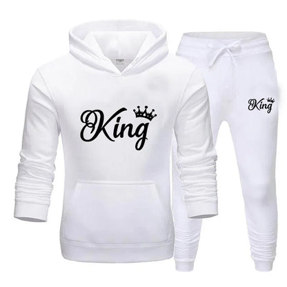 KING & QUEEN Matching Couple Tracksuit – 2-Piece Hoodie and Pants Set | Casual Streetwear Outfit for Autumn & Winter