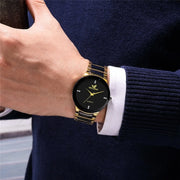 Men’s Luxury Quartz Watch – Gold Black Stainless Steel Business Timepiece