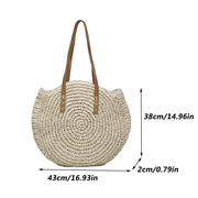Summer Straw Shoulder Tote – Women’s Woven Beach Bag with Zipper & Large Capacity