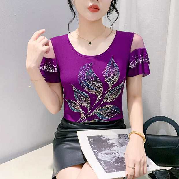 Comfy V-Neck Diamond T-Shirt for Women – Summer Casual Streetwear