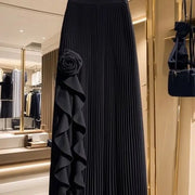 OCEANLOVE Irregular Ruffles Women Skirts Solid Pleated Autumn Winter A-line Jupe Femme Korean Fashion Elegant Retro Long Skirt