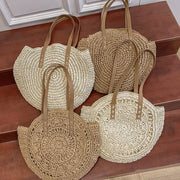 Summer Straw Shoulder Tote – Women’s Woven Beach Bag with Zipper & Large Capacity