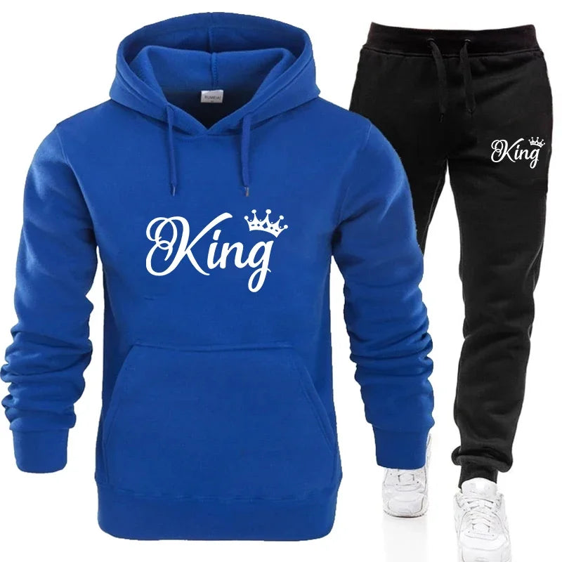 KING & QUEEN Matching Couple Tracksuit – 2-Piece Hoodie and Pants Set | Casual Streetwear Outfit for Autumn & Winter