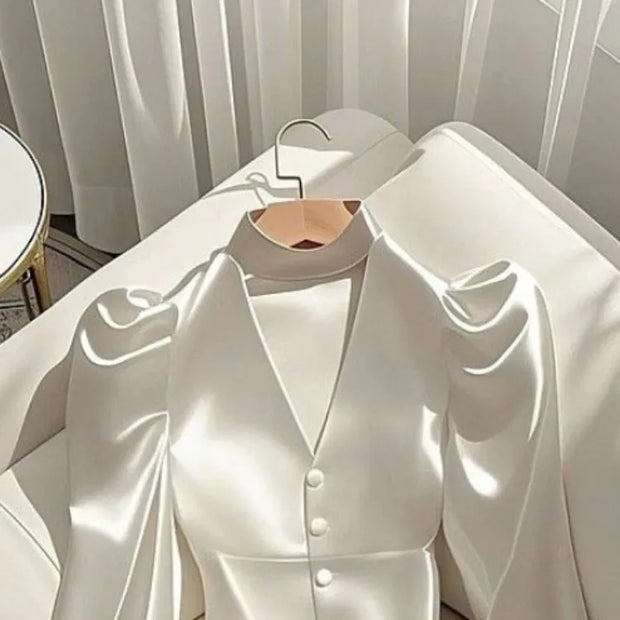Elegant Fashion White Satin Shirts