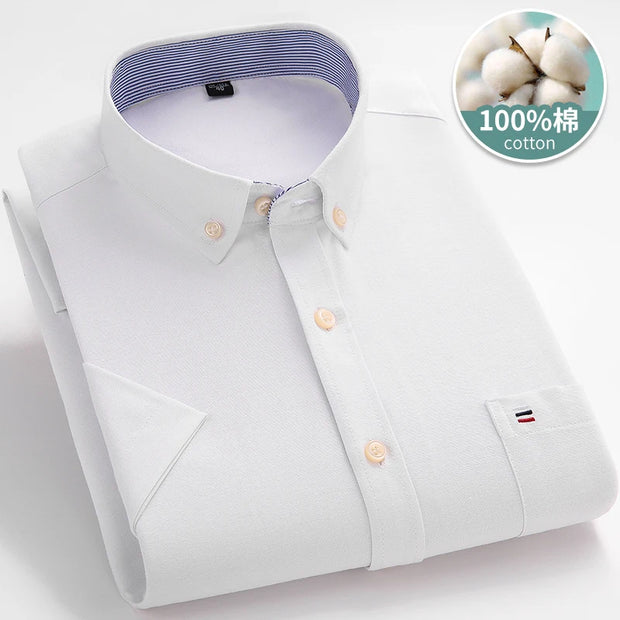 Men’s Classic Oxford Cotton Shirt – Short Sleeve Slim Fit Casual Plaid & Solid