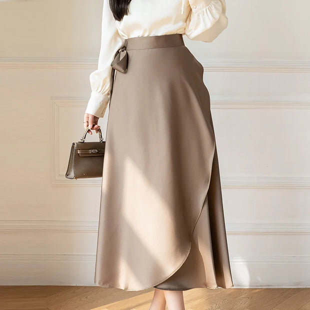 One Piece Asymmetric Women Summer Satin Skirt