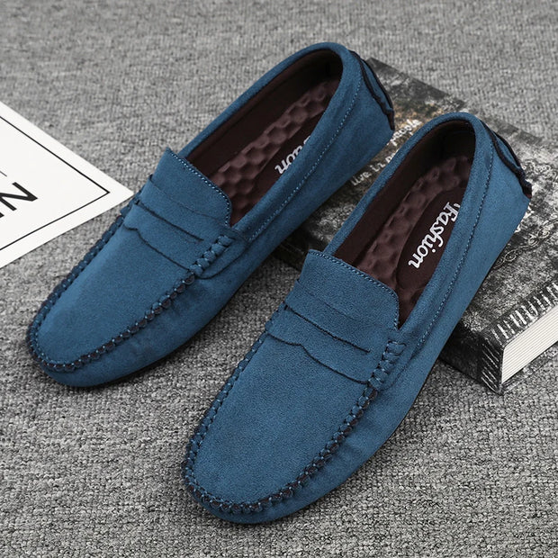 Men’s Faux Suede Slip-On Loafers – Breathable Driving & Walking Shoes
