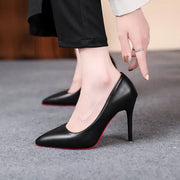 Red Sole Matte Black Stiletto Pumps – Women’s Slip-On High Heels for Office & Evening Wear