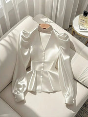 Elegant Fashion White Satin Shirts