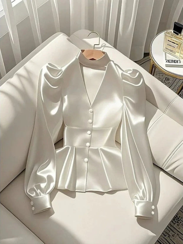 Elegant Fashion White Satin Shirts