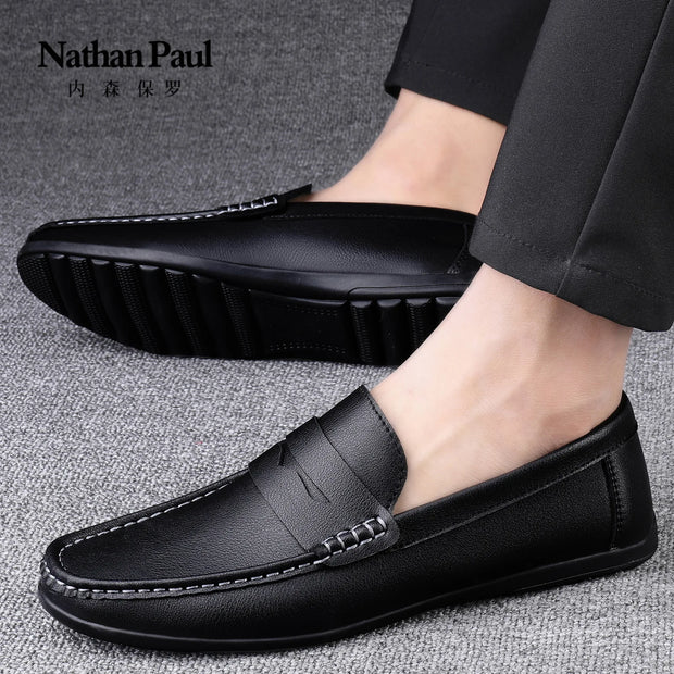 Leather men's shoes 2024 summer new driving flat casual style men's shoes trendy fashion outdoor lazy loafers men's shoes