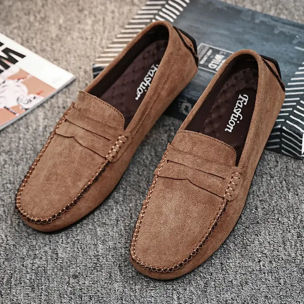 Men’s Faux Suede Slip-On Loafers – Breathable Driving & Walking Shoes