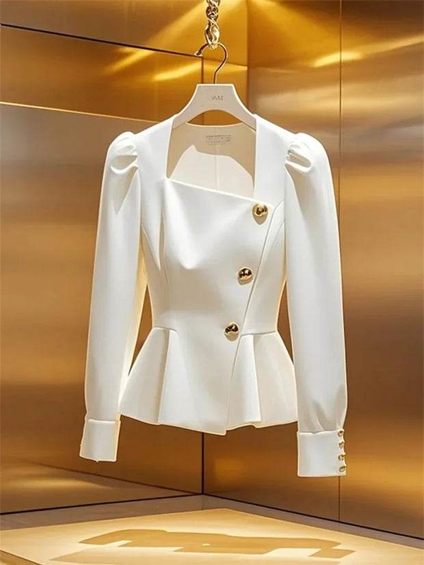 Vintage White Square Peplum Blouse