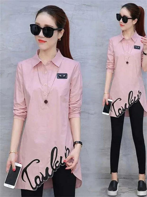 DF2435 women’s fashion shirt with long sleeves and delicate embroidery