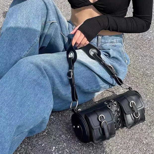 Y2K Gothic Shoulder Bag – Korean Harajuku Vintage PU Handbag for Women
