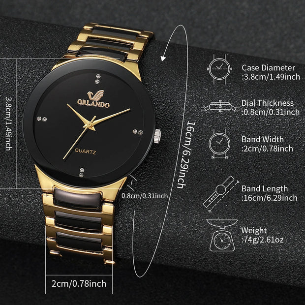 Men’s Luxury Quartz Watch – Gold Black Stainless Steel Business Timepiece