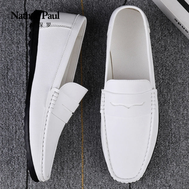 Leather men's shoes 2024 summer new driving flat casual style men's shoes trendy fashion outdoor lazy loafers men's shoes