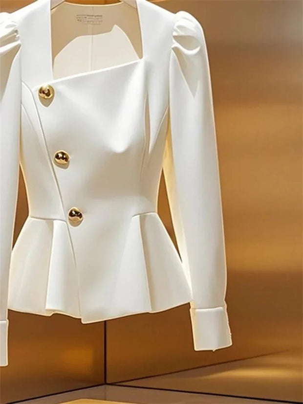 Vintage White Square Peplum Blouse