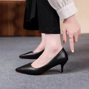 Red Sole Matte Black Stiletto Pumps – Women’s Slip-On High Heels for Office & Evening Wear