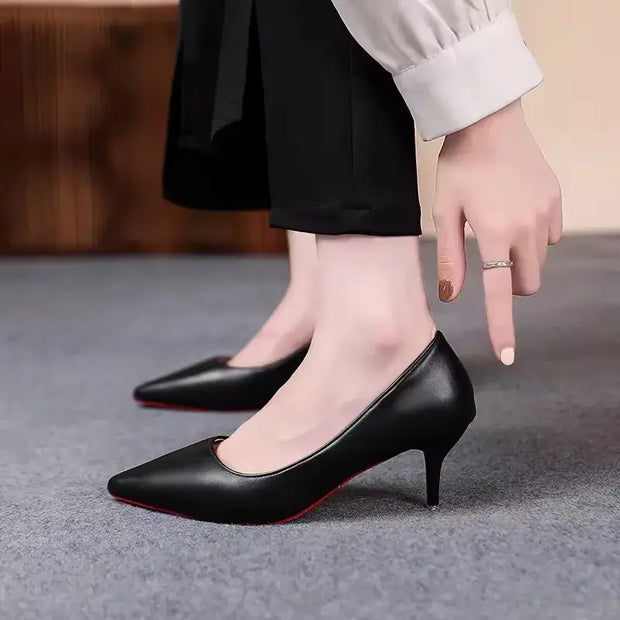 Red Sole Matte Black Stiletto Pumps – Women’s Slip-On High Heels for Office & Evening Wear