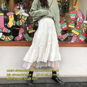 White Summer Women Long Skirts High Waist Elastic Korean Chic Long Cake A-line Sweet Skirt New In Clothes Casual Fashion Trend
