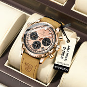 POEDAGAR Luxury Men’s Chronograph Watch – Waterproof Quartz Military Leather Wristwatch
