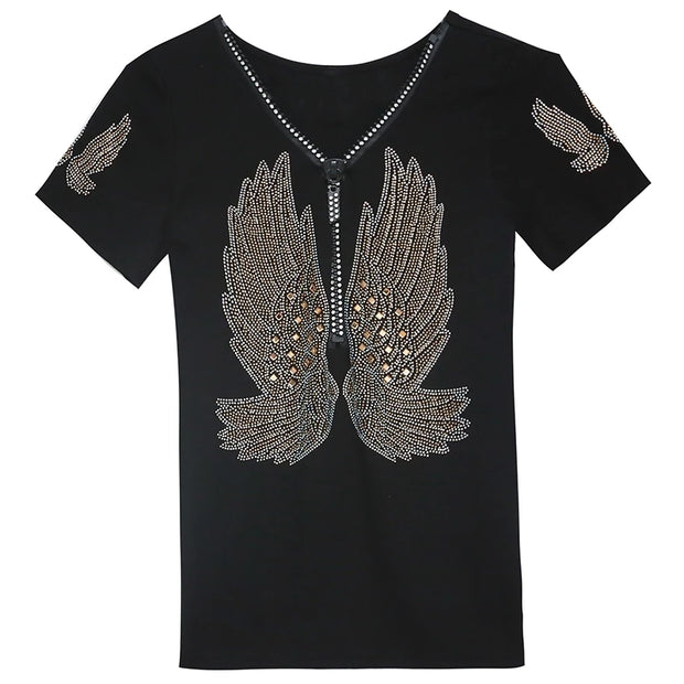 Comfy V-Neck Diamond T-Shirt for Women – Summer Casual Streetwear