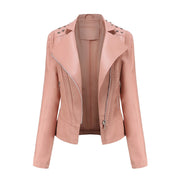 Women's Faux Leather Biker Jacket – Punk Rivet Style, Slim Fit, Retro Moto Outerwear