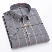Men’s Classic Oxford Cotton Shirt – Short Sleeve Slim Fit Casual Plaid & Solid