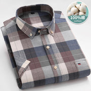 Men’s Classic Oxford Cotton Shirt – Short Sleeve Slim Fit Casual Plaid & Solid