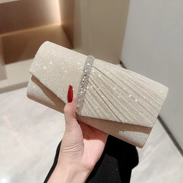 Wedding Party Handbag Ladies Glitter Silver Clutch Bag Envelope Evening Bag Fashion Elegant Long Purse Women Chain Shoulder Bags
