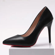 Red Sole Matte Black Stiletto Pumps – Women’s Slip-On High Heels for Office & Evening Wear