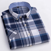 Men’s Classic Oxford Cotton Shirt – Short Sleeve Slim Fit Casual Plaid & Solid
