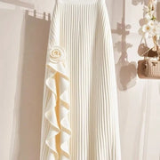 OCEANLOVE Irregular Ruffles Women Skirts Solid Pleated Autumn Winter A-line Jupe Femme Korean Fashion Elegant Retro Long Skirt