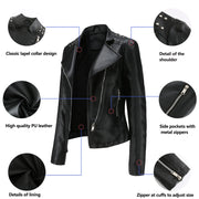 Women's Faux Leather Biker Jacket – Punk Rivet Style, Slim Fit, Retro Moto Outerwear