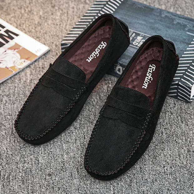 Men’s Faux Suede Slip-On Loafers – Breathable Driving & Walking Shoes