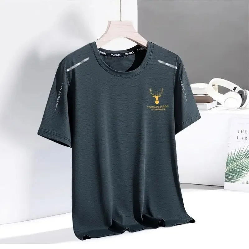 Summer Men's Ice Silk Short Sleeve T-Shirt