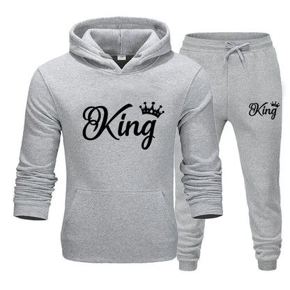 KING & QUEEN Matching Couple Tracksuit – 2-Piece Hoodie and Pants Set | Casual Streetwear Outfit for Autumn & Winter
