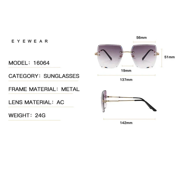 Fashion Oversized Rimless Sunglasses