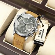 POEDAGAR Luxury Men’s Chronograph Watch – Waterproof Quartz Military Leather Wristwatch