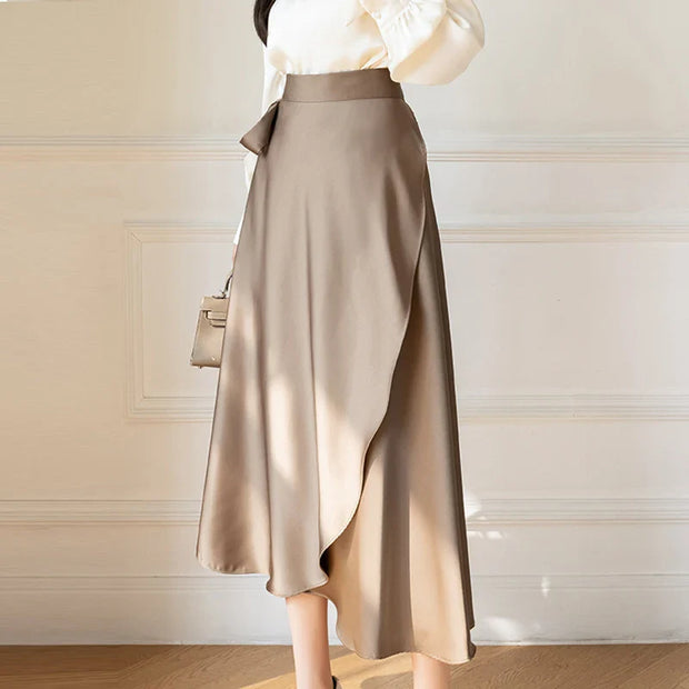 One Piece Asymmetric Women Summer Satin Skirt
