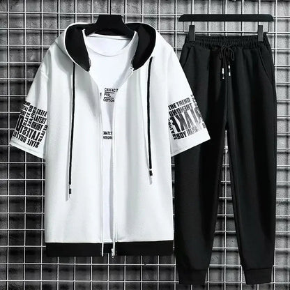 Men’s Summer Sports Set – 2-Piece Quick-Dry Hooded T-Shirt & Shorts | Casual Athletic Outfit for Running, Gym & Daily Wear