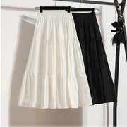 White Summer Women Long Skirts High Waist Elastic Korean Chic Long Cake A-line Sweet Skirt New In Clothes Casual Fashion Trend