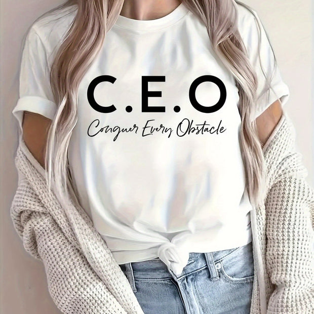 Fashionable Letter Cartoon Print Women'S Round Neck T-Shirt, Simple Design, Comfortable And Breathable, Suitable for Daily Leisure And Versatile, Showing a Natural And Elegant Style, a Must-Have for Summer Parties, Local Deli